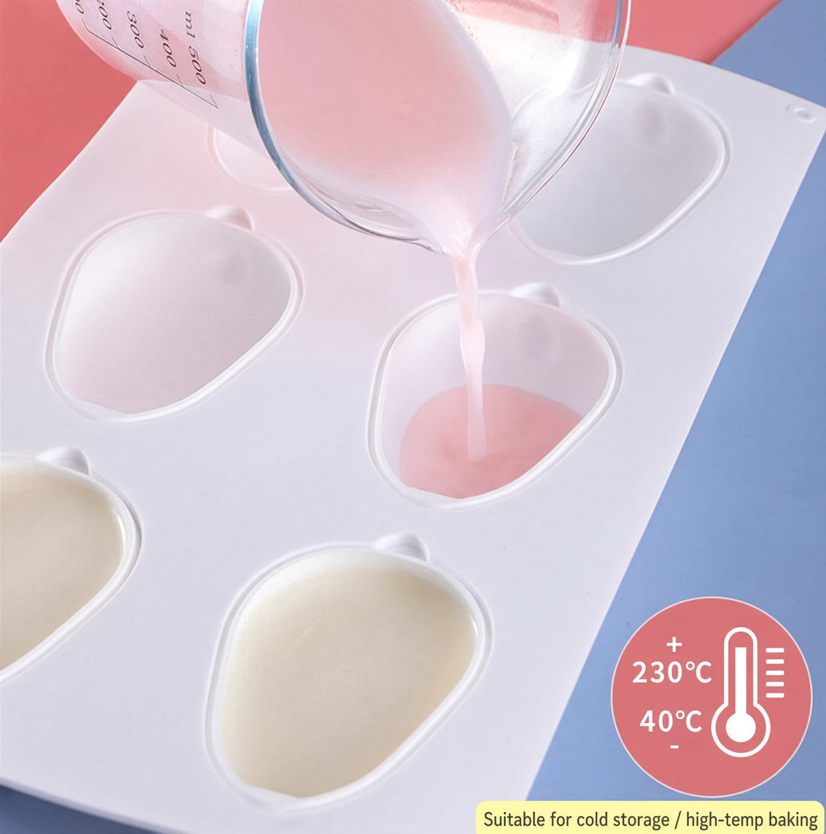 Rabbit-shaped silicone dessert mold with multiple shaped food pieces